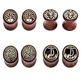 PiercingJ Sono Holz Plug Set 4 Paare 8-20mm Double Flared Sattel Tunnel Plugs Ohrstecker Ohrpiercing Bronze Hohl Baum des Lebens Vintage + Bronze Löwenkopf + Bronze Anker + Bronze Totem Unisex B