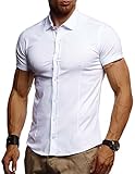 Leif Nelson Herren weißes Hemd Slim Fit Kurzarm Schwarzes Männer Stretch Kurzarmhemd Freizeithemd Jungen Kurzarmshirt Sommerhemd Business T-Shirt Freizeit Party LN3520 Weiß XX-Larg