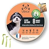 Ubica® Flohhalsband Hunde - Zeckenhalsband für Hunde - Flohmittel Hund ( 8kg) - Formel mit ätherischen Ölen (Pfefferminze) - Gefahrlos und 100% WASSERDICHT - 3 Zeckenklammern und EBOOK G