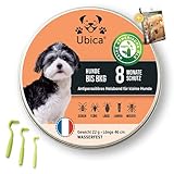 Ubica® Flohhalsband Hunde - Zeckenhalsband für Hunde - Flohmittel Hund ( 8kg) - Formel mit ätherischen Ölen (Pfefferminze) - Gefahrlos und 100% WASSERDICHT - 3 Zeckenklammern und EBOOK G