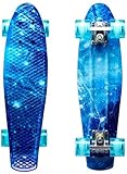 LISOPO Mini Cruiser Skateboard Komplette 57cm mit/ohne Blinkenden Led Leuchtrollen, Stabilem Deck für Kinder Anfänger Mädchen Jungen, Beste Geburtstagsgeschenke fü