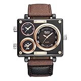 Herren Collection Schwarz Rechteck Uhren Drei Quarz Zeitzonen Militär Canvas Stoff und Lederband + Box