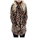 TDEOK Damen Kunstpelz Leopardenmuster Lederweste Langarm Warme Pelz Faux Jacke Damen Langarm Leopardenmuster Kunstpelz Kapuze Dicke Jacke Große Größ