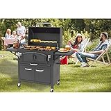 Holzkohlegrill Grand Ontario von EL Fuego® Grill Smoker BBQ Grillwagen Barbecue, mit Thermometer, inkl. Flaschenöffner, mit Warmhalterost und Ascheauffang, AY 572