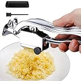 Knoblauchpresse mit Eichhörnchen-Motiv, manueller Knoblauchschneider mit Silikon-Knoblauchschäler und Reinigungsbürste, leicht zu drücken und zu reinigen, spülmaschinenfest, Küchenhelfer (Silber)