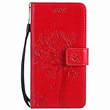 Yiizy Handyhülle für Samsung Galaxy J5 (2017) Hülle, Gras Blumen Entwurf PU Ledertasche Beutel Tasche Leder Haut Schale Skin Schutzhülle Cover Stehen Kartenhalter Stil Schutz (Rote)