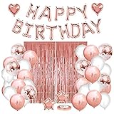NEYOANN Happy Birthday Luftballons Banner (3D Schriftzug) Mylar Folien Buchstaben, Konfetti Luftballons, Folien Fransen Vorhang für Geburtstag F