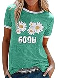 Abtel Damen Rundhals Daisy Print Kurzarm T-Shirt Sommer lässig bequemes Top XXL 1# grü