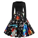 EMATOP Abendkleid Lang Damen Langarm Weihnachten Kleid Elegant Herbstkleid Hohe Taille Cocktailkleid Hochzeit Urlaub Party Splice Maxi Kleider Mode Rockabilly Weihnachtskleid Schlank Kleidung