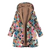 Darringls Damenjacken Übergang Steppjacke Winterjacke Lang Warm Gefüttert Übergangsjacke Winter Kapuzenjacke Fleece Vintage Blumendruck Übergangsmantel Herbst Elegant Große Größen Plüschjack