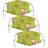 SHUAIGUO 3Pcs Nettes Mädchen und Kaninchen Maske Wiederverwendbare einstellbare atmungsaktive Bandanas Waschbare Staub Pig mask mit 2 Stück Filter für Unisex