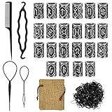 DECARETA 24 Stücke Bartperle Wikinger Rune Bart Perlen 10*13mm Nordische Haarperlen Bartschmuck Flechten Runenperlen mit Clip und 400 Schwarze Gummibänder mit Beutel für Armband Halskette DIY Anhäng