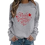 foreverH Sweatshirt Damen Langarmshirts Valentinstag Print T-Shirts Blusen Herbst und Winter Sexy Lässig Oberteile Brief, Drucke (A08#Grau, XXXL)