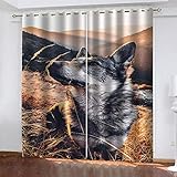 RGDFBG Fenstervorhänge für Schlafzimmer Prärietier Wolf 132X160cm Verdunkelungsvorhänge 2 Vorhänge mit Ösen für Schlafzimmer verdunkelnde Fenstervorhäng