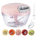 Yilyln 500ml Zwiebel Zerkleinerer Manuell Zwiebelschneider mit Seilzug Kleine Zwiebelhacker Mini Multizerkleinerer Küche Universalzerkleinerer für Gemüse, Obst, Nüsse, Knoblauch (Rosa)