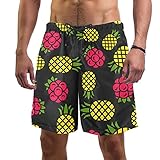 Nananma Badehose mit gelbem Ananas-roten Himbeeren, schwarz, für Strand, Surfen, Shorts für Herren, Größe L, mehrfarbig, XS/S