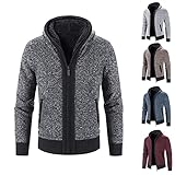 Pullover Strickjacke Herren Jacke mit Kapuzen Plus Samt Fleece Sweatjacke Herbst Winter Langarm Kapuzenpullover Kapuzenjacke Baumwolle Windjacke Reißverschluss Kordelzug Tasche Einfarbig