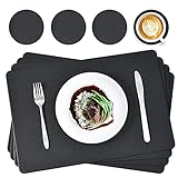 Tischsets Leder und Untersetzer, Platzsets Abwaschbar 4er Sets rutschfest Leder Platzdeckchen Leder Kunstleder Tischset (Schwarz)