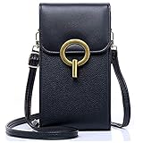 Damen Schultertasche - Handy Umhängetasche PU Leder Klein Tasche Frau Retro Geldbörse reisepass Handytasche mit Kartenfächer Verstellbar Abnehmbar Schultergurt für Handy unter 6.5 Zoll Schw