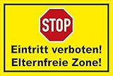 Melis Folienwerkstatt Schild - Stop - Halt - Eintritt verboten - Eltern-freie Zone – 30x20cm mit Bohrlöchern | stabile 3mm Starke Aluminiumverbundplatte – S00357-011-C +++ in 20 V