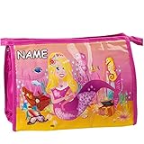 alles-meine.de GmbH Kulturtasche / Waschtasche / Kosmetiktasche - Meerjungfrau / Nixe & Fische - inkl. Name - Kulturbeutel - Reisebeutel - Kinder Baby / z.B. für Kinderzahnbü
