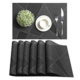 Set of 6 platzset abwischbar aus PVC, Waschable Hitzebeständiges tischset 30 * 45CM Abgrifffeste Placemats für Hause Küche Restaurant küche deko,schwarz Untersetzer-Set (6PACK)