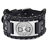 Retro Breites Schwarz Herren Lederarmband Punk Lederarmband Metall Baum des Lebens Armbänder Breiter Gürtel Manschette Armreif Rock Wrap für Männer Junge Einstellb