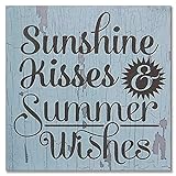 DKISEE Sunshine Kisses & Summer Wishes Holzschild 40,6 x 40,6 cm, Bauernhaus rustikales Holzschild Holzschild Wandkunst Dekor Heimdekorationen für Schlafzimmer Wohnzimmer Büro Zuhause xi6733