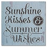 DKISEE Sunshine Kisses & Summer Wishes Holzschild 40,6 x 40,6 cm, Bauernhaus rustikales Holzschild Holzschild Wandkunst Dekor Heimdekorationen für Schlafzimmer Wohnzimmer Büro Zuhause xi6733