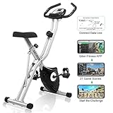 ANCHEER F-Bike Advanced Heimtrainer, Klappbar Hometrainer mit APP LCD-Display, Fitness Fahrrad mit 10 Widerstandsstufen, Handpulssensoren für Zuhause Büro Training