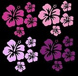 XL MIXED SET HIBISKUS Blüten ~Pink Miss~, 16 Stück Autoaufkleber Blumen, Autoblumen bunte Sticker Outdoor, Wandtattoo & Fensterbild in 4 Farben, pink, rosa, lila,