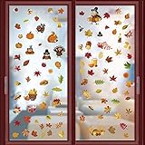 JINCHENG Erntedankfest Fensteraufkleber,8 Sheet Herbst Fensterbilder, Fenster Aufkleber Deko Ahornblatt Truthahn Thanksgiving Stickers für Herbstferien Party Dek