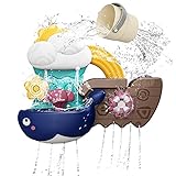 SLDALES Badespielzeug Baby, Badewanne Spielzeug mit Tasse, Wale und Schiff Wasserdusche Spielzeug für 18 Monaten+ Kinder Jungen Mädchen Geschenk
