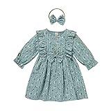 GiHai Kleinkind Mädchen Kleid Tutu Rock Langarm Herbst Winter Kleidung mit süßem Stirnband, Kinder Prinzessin Kleid Rüschen Blumenkleider Elegantes Freizeitkleid Outfits 0-3 J