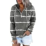 GEU Damen Farbblock Kapuzenpullover Gestreift Hoodie Langarm Sweatshirt mit Kapuze und Kordelzug Oberteil Freizeit Patchwork Sport Langarmshirt Streetw