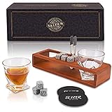 SEIZER Whisky Gläser set & Whisky Steine Set / 2 Whiskygläser 8 Whisky Steine im Holzgestell + Geschenkbox / Geschenke für Männer / Whisky Geschenkset / Geschenkidee / Kristallgläser (hellbraun)