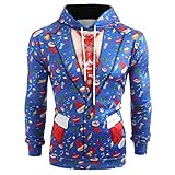 Herren Weihnachtspullover mit Kapuze Hoodie Sweatshirt Herbst Winter Langarm Top Bluse Outwear Weihnachten Drucken Kapuzenpullover Sweatjacke Männer Pullover Bequem Lang