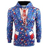 Herren Weihnachtspullover mit Kapuze Hoodie Sweatshirt Herbst Winter Langarm Top Bluse Outwear Weihnachten Drucken Kapuzenpullover Sweatjacke Männer Pullover Bequem Lang