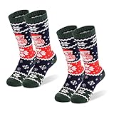 HYSENM 2 Paar Skisocken Kinder Thermo Wintersocken Warm Kniestrumpf für Jungen und Mädchen Weiche Winter Sportsocken atmungsaktive Snowboardsocken,Dunkelgrün dunkelblau XS