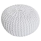 casamia Pouf Ø 55 cm Strickhocker Sitzpouf Sitzpuff Bodenkissen Grobstrick-Optik extrahoch Höhe 37 cm Farbe weiß