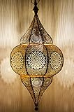 Orientalische Lampe Pendelleuchte Gold Malha 50cm E14 Lampenfassung | Marokkanische Design Hängeleuchte Leuchte aus Marokko | Orient Lampen für Wohnzimmer Küche oder Hängend über den E