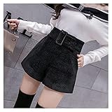 Smebjs. Woll-Shorts der Frauen-Horts-Winter-hohe Taille lose Woolen kurze Hosen for Stiefel tragen (Color : Black, Size : L code)
