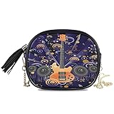 ALARGE Schultertasche für Damen und Mädchen, für Gitarre, Musikinstrumente, PU-Leder, mit verstellbarem Metall-Kettenriemen und Q