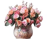 Lumenty 2 Stück künstliche Seidenblumen Rosen Bouquets Geschenke Hochzeit Party Wohnkultur - Jede mit 7 Zweigen, 21 Köpfe Kunstblumen Vintage Pflanzen - Pink, rose, R