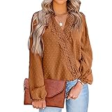Herbst Und Winter Casual Fashion Damen V-Ausschnitt Einfarbig Chiffon Wollball Spitzenhemd T-Shirt Lose Hedging Laterne Langarmbluse D