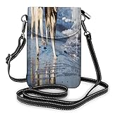 ADONINELP Lederhandtasche Umhängetasche Schlitten Arktis Sibirische Hunde Huskies am Strand Tiere Tierwelt Outdoor Schönheit Geldbörse Geldbörse Handtaschen Umhängetasche Handytasche Tasche für F