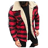 AmyGline Jacke Herren Wintermantel Parka Jacke Rot Karierte Revers Fleecejacke Plüschmantel Cardigan Mäntel Winterjack