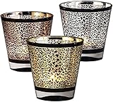 HOMMAX Teelichthalter, D8,5X H9cm Windlicht 3 er Set aus Glas, Moderne Leopard Teelichtgläser, Kerzenhalter für Tischdeko, Deko für Wohnzimmer Schlafzimmer Hochzeit Einweihungsparty oder als Geschenk