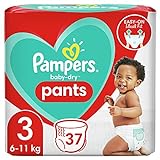 Pampers Baby-Dry Pants 3, 37 Höschenwindeln, Einfaches An- und Ausziehen, Zuverlässige Pampers Trockenheit, 6kg - 11kg