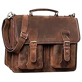 STILORD 'Kronos' Aktentasche Leder Herren Lehrertasche Leder-Tasche Büro Business groß Arbeitstasche Umhängetasche Vintage Echtleder aufsteckbar, Farbe:Sepia - b